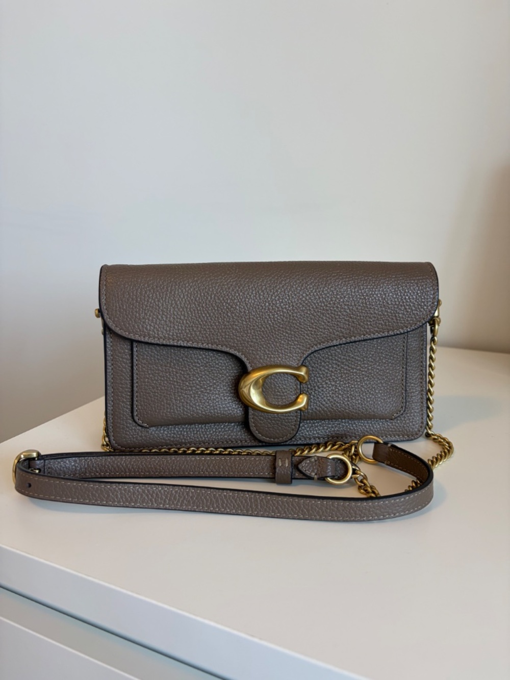 Coach Tabby Chain Clutch CE772, Dark Stone Pebble Leather